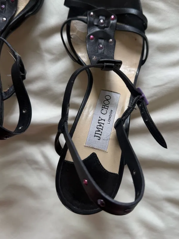 Jimmy Choo | Y2K Black Rhinestone Studded Sandals with pink/purple sandals - Image 3