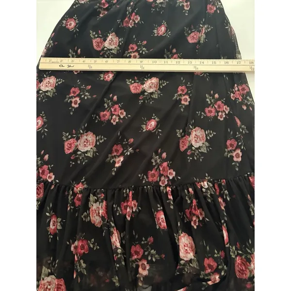 Thyme & Honey Midi Skirt Size S Black Floral Mesh Ruffle Whimsigoth Dark Romance - Image 7