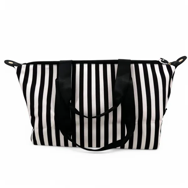 Alice + Olivia Duffle Bag Black and White Positano Stripe Weekender Tote - Image 12