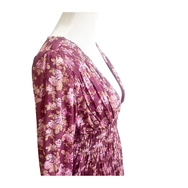 Free People Keep You Floral Moni Dress Plunging Neckline Long Sleeve Smocked - Image 7