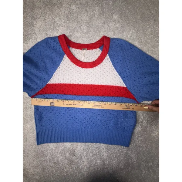 free people jade cashmere sweater Large Red Blue White - Image 8