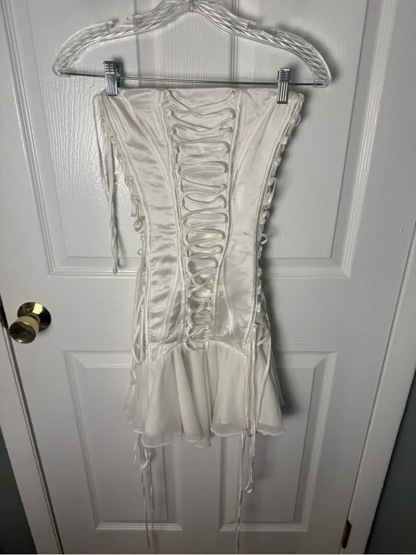 House of CB Sirena White Strapless Lace Up Mini Dress XS Tall - Image 3