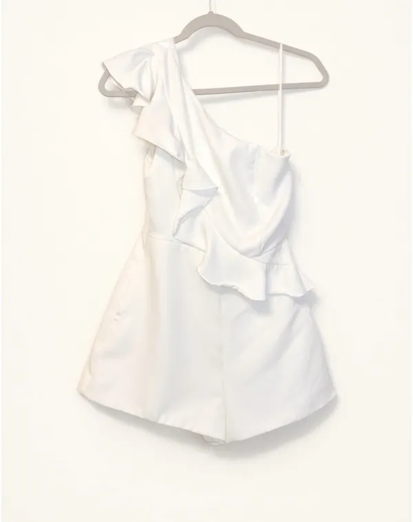 DO+BE White One-Shoulder Ruffle Romper – Size S - Image 4
