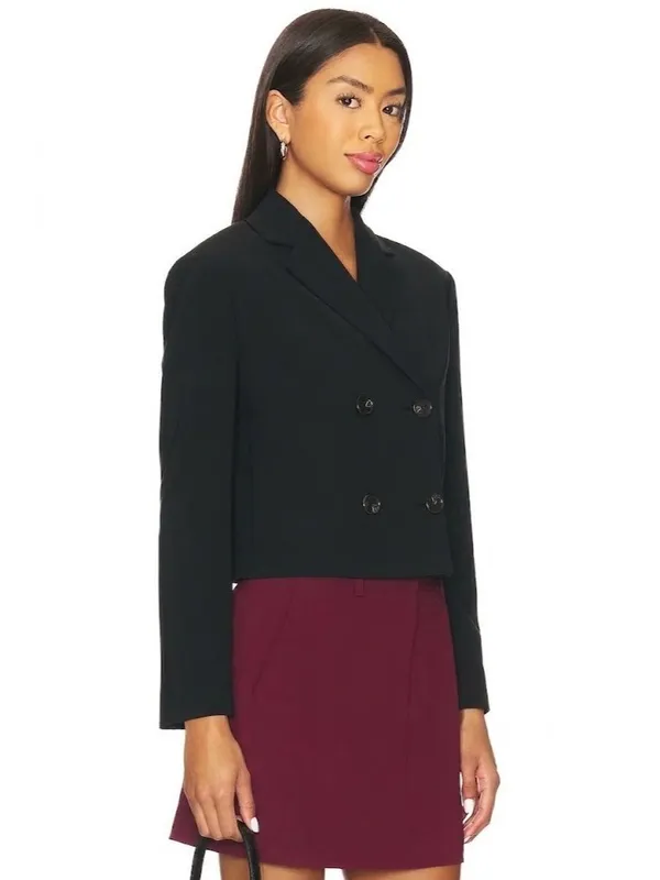 NWT Theory Crop Double-Breasted Jacket in Black Admiral Crepe Blazer 4 - Image 2