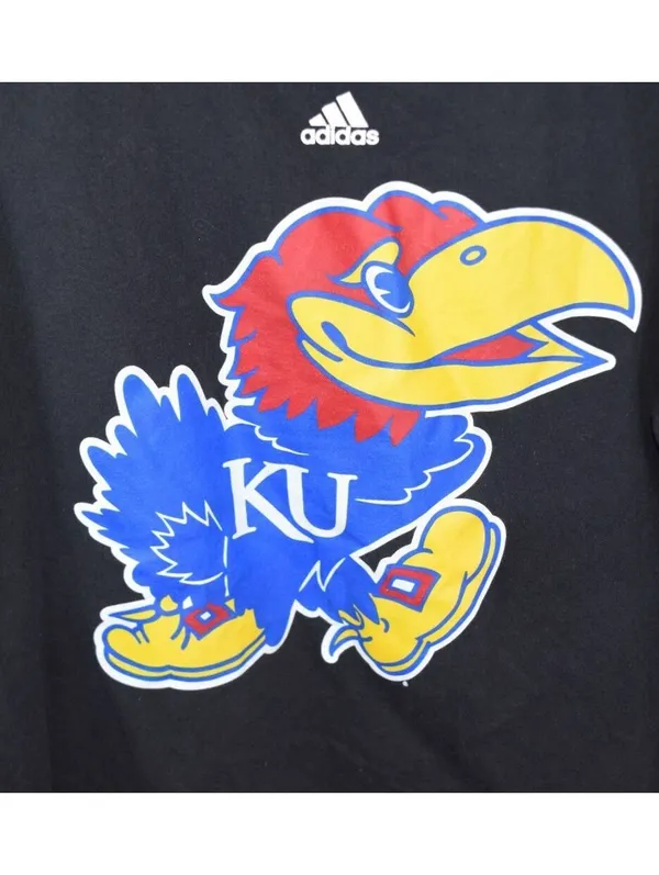 Adidas Kansas Jayhawks KU Black Mascot Logo T-Shirt Size Large Short Sleeve - Image 4