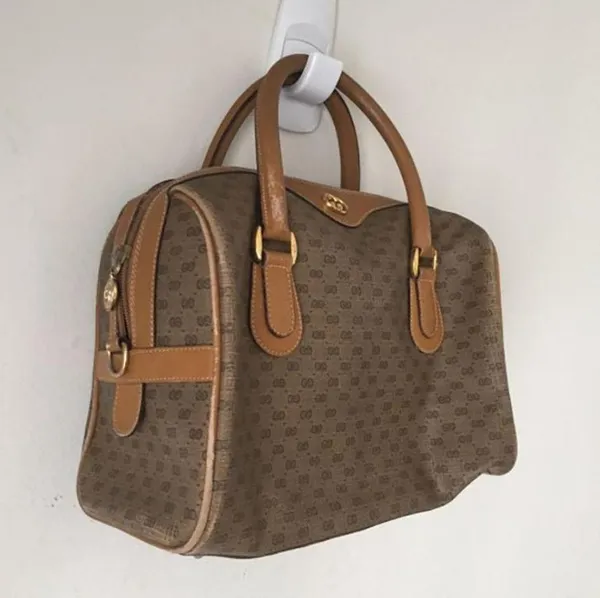 Gucci Boston Bag Monogrammed Vintage Brown Tote - Image 2