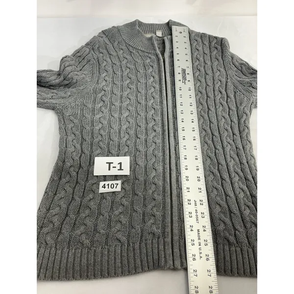 Womans Croft And Barrow Sweater Petite XL Gray Cable Knit Full Zip - Image 7