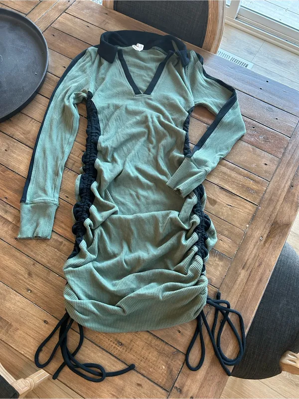 Anthropologie Daily Practice Colorblock Polo Midi Long Sleeve Green Dress S - Image 5