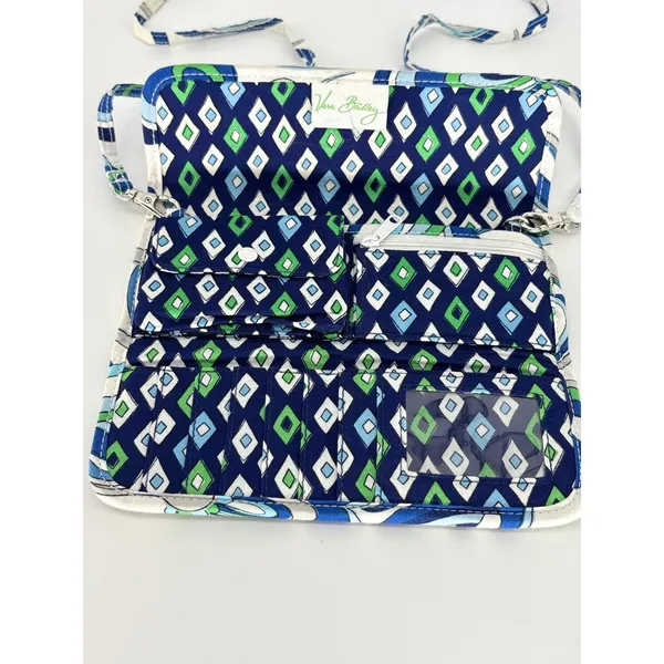 Vera Bradley Crossbody Wallet‎ Blue Floral Quilted Convertible Shoulder Purse - Image 4