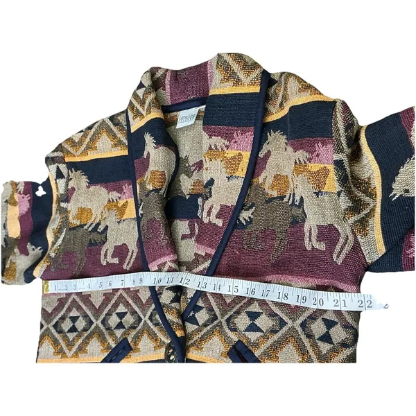 Vintage Carolina Colours Southwestern Tapestry Jacket Tribal Aztec Horses Size S - Image 8