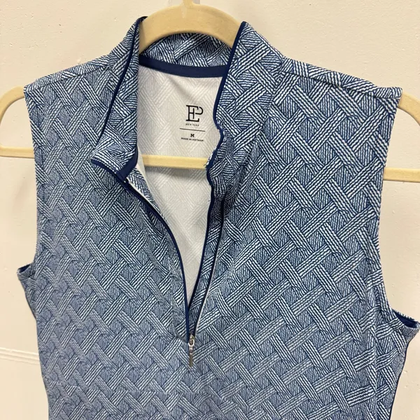 EP New York‎ Women's Golf Dress Blue White Basketweave Geometric Quarter Zip M - Image 5