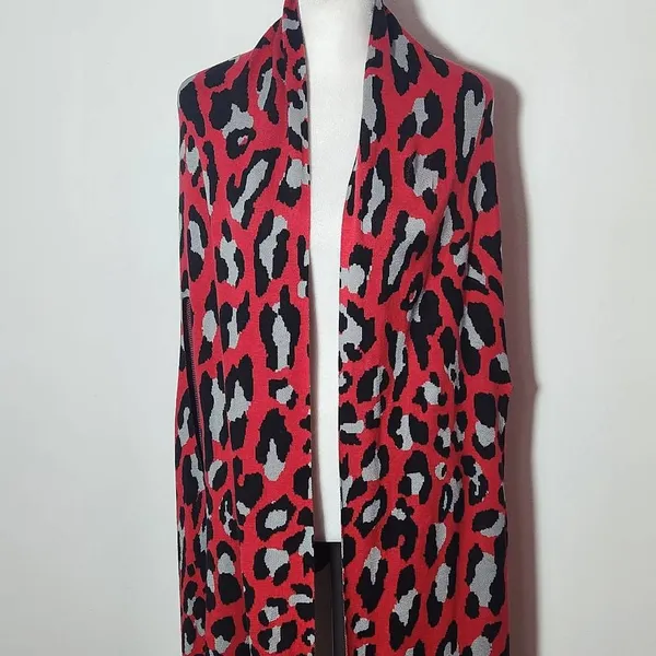 Colleen Lopez Red Leopard Print Open Front Shrug Size XL/1X Red Leopard Cardigan - Image 3