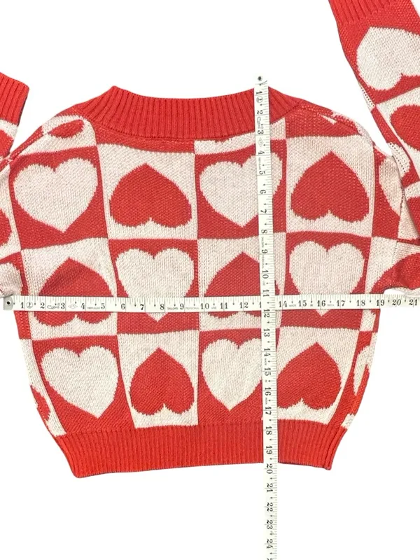 NWT Madden NYC Small Red Cream Heart print Vneck Cropped Knit valentine sweater - Image 4