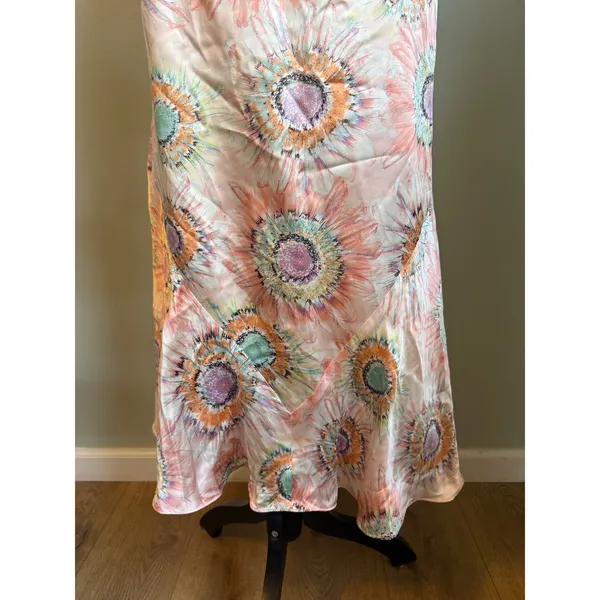 Harve Benard Silk Maxi midi Skirt 12 Pink Floral Sunburst Mermaid Bias y2k Boho - Image 3
