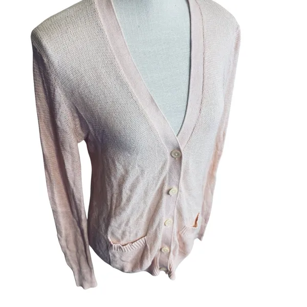 Old Navy Peach Button Cardigan textured boyfriend lightweight cotton blend‎ sz L - Image 2