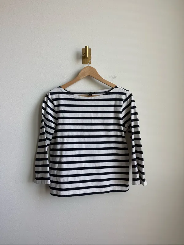J.Crew Classic Mariner Boat Neck Striped Tee Navy White Size Small - Image 2