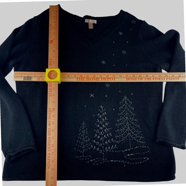 White Stag Women's V Neck‎ Long Sleeve Beaded Christmas Tree Sweater Black 2XL - Image 6