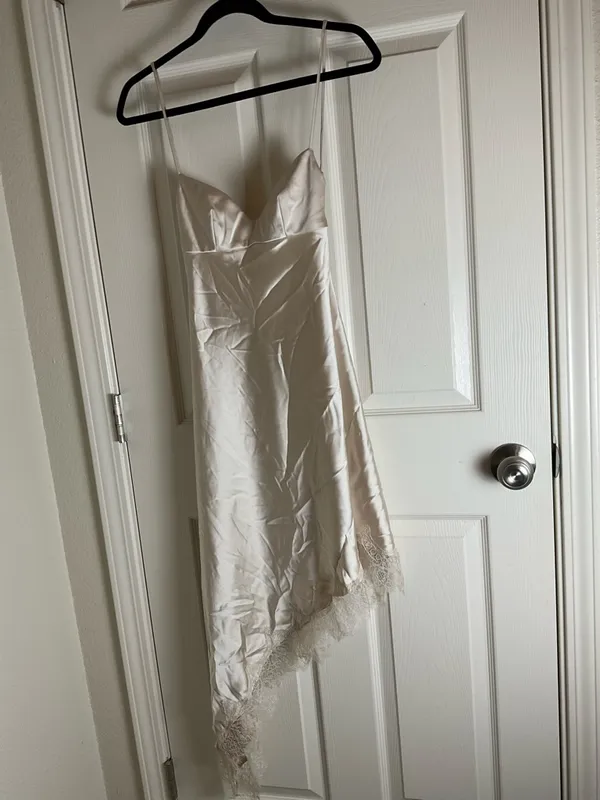 Zara Asymmetric Satin Lace Slip Dress ivory Woman’s Size xsmall - Image 2