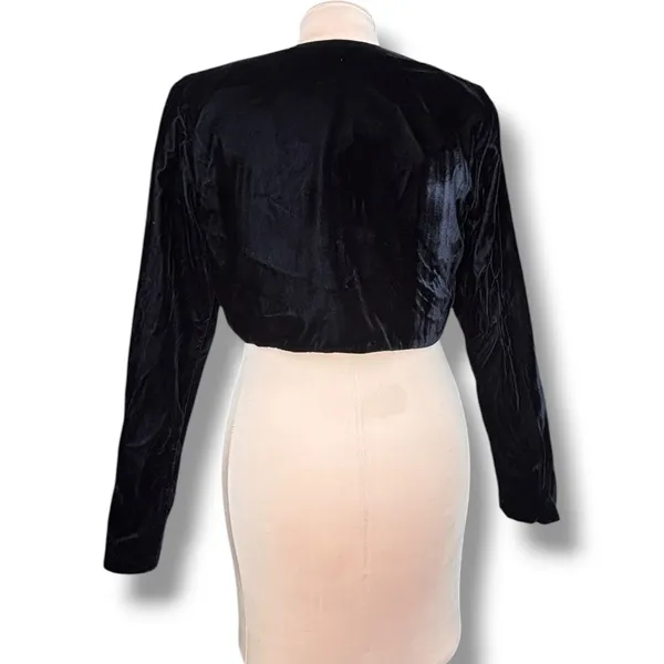 Vintage Black Velvet Bolero Shrug Cropped Jacket Gothic Evening Formal Witchy - Image 4