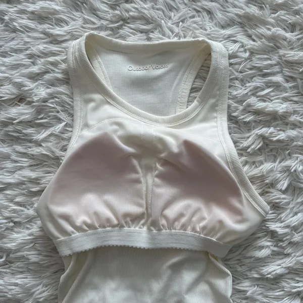Outdoor Voices Ribbed Racerback Tank XS White Ruched Sides Removable Pads NWOT - Image 7