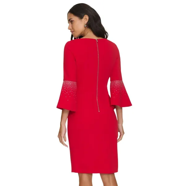 Calvin Klein Womens Embellished Bell Sleeve Back Zip Dress CD4CC3D8 Red 6 - Image 10