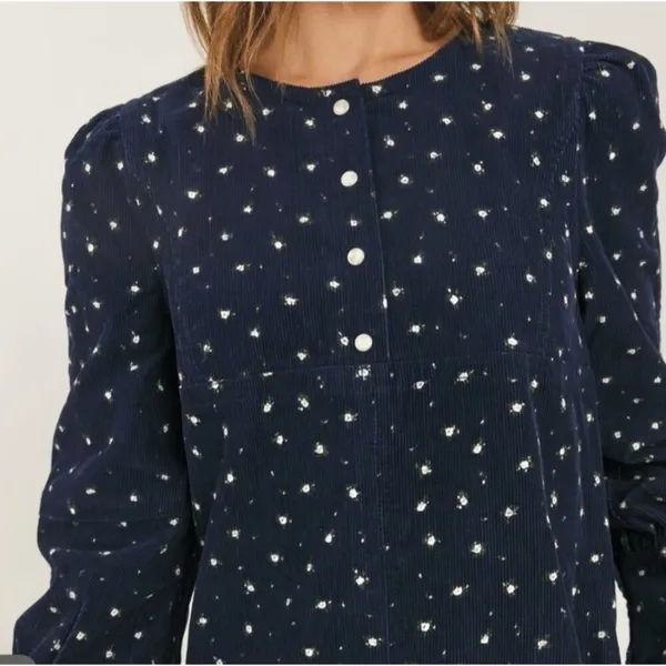 Something Navy Edie Corduroy Long Sleeve Mini Shift Dress Navy Blue Floral‎ XS - Image 8