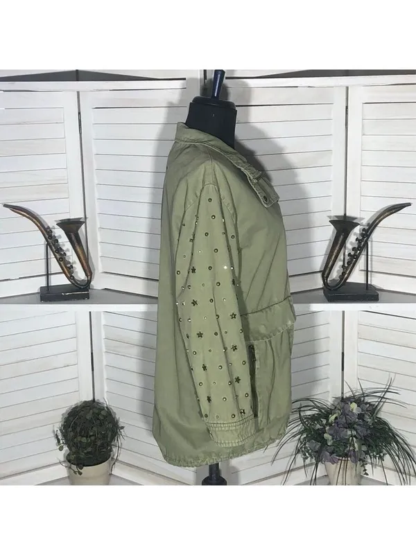 Zara green jacket cargo parka edgy studs relaxed snap boho rocker grunge punk 12 - Image 6