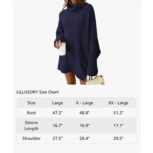 NEW Oversized Batwing Sweater Tunic Pullover Ribbed Dress 2X Blue - Image 3