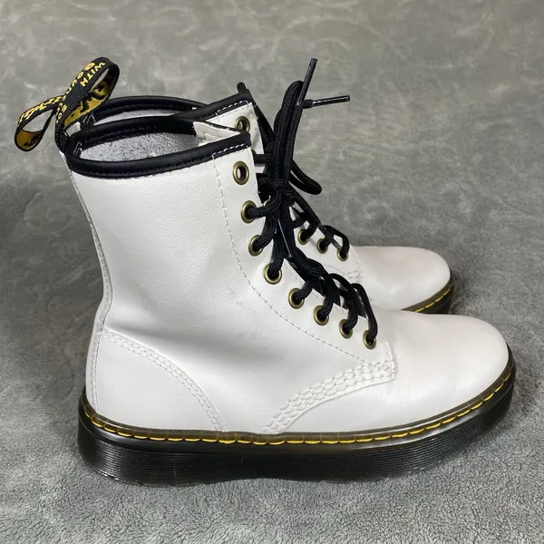 Dr. Martens White Leather Zavala Combat Boots Women 5‎ Lace Bouncing Soles - Image 2