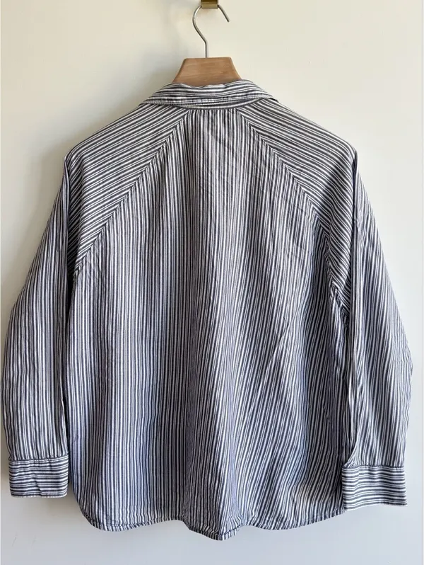 Levi’s Blue White Stripe Button Front Shirt Cotton Cropped Pocket Womens M - Image 4