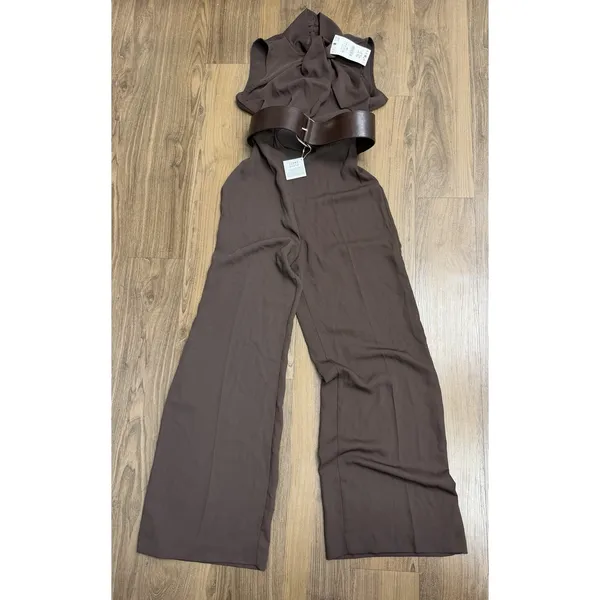 Zara Chocolate Brown Jumpsuit Belt Capsule City Quiet Luxury Runway - Image 2