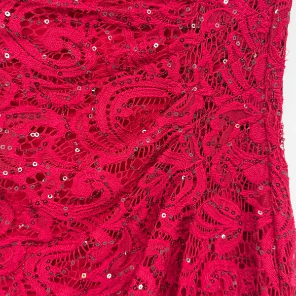 Lauren Ralph‎ Lauren Red Lace Sequin Midi Dress 8 Cocktail Party - Image 3