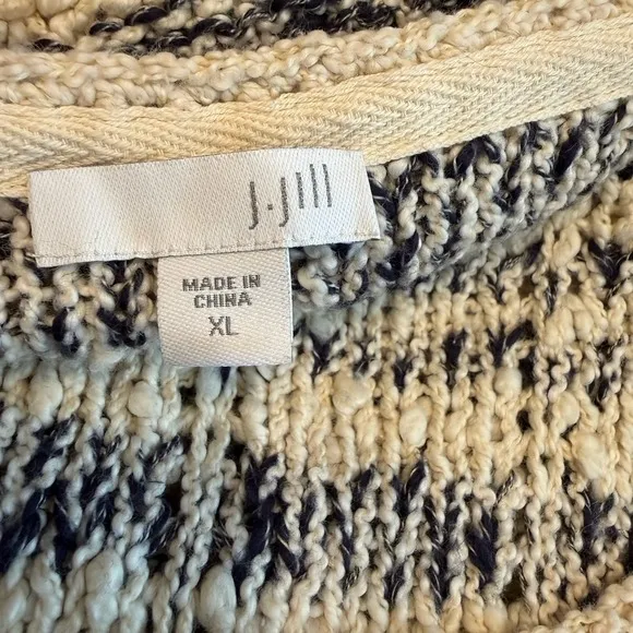 J Jill Chunky Knit Sweater Women's XL Cream‎ Navy Long Sleeve Stretch Soft Warm - Image 6