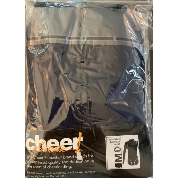 Cheer Fantastic Long Sleeve Bodysuit Leotard Mockneck Zip Back M Navy Blue - Image 6