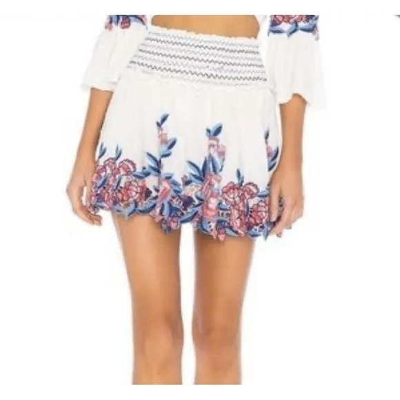 Saylor Floral Embroidered Mini Skirt White Blue Pink Size M - Image 6