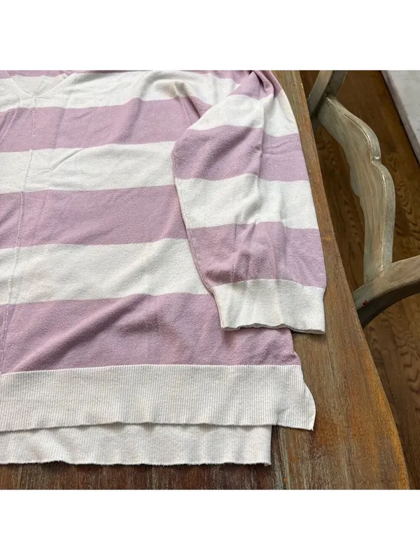 White Birch V Neck Striped Sweater White Lilac Purple 3X - Image 4