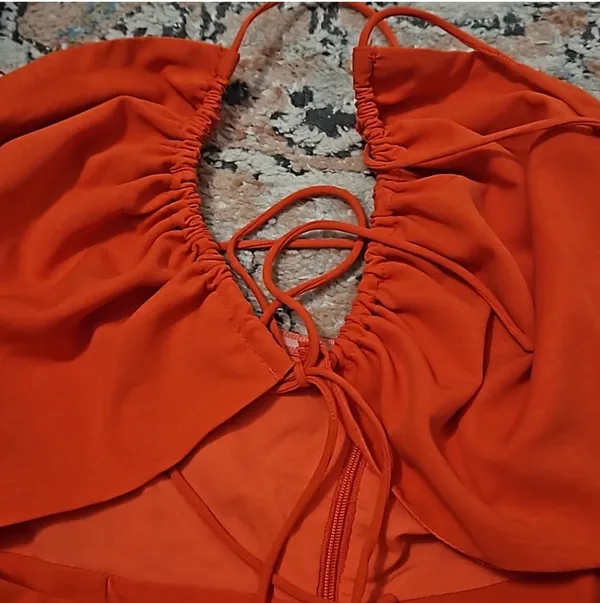 superdown Ruched Tie Romper in Poppy - Image 6