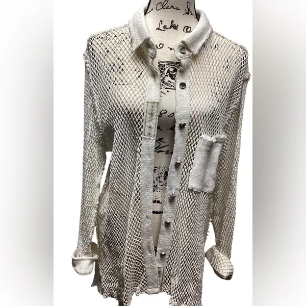 Pol open crochet Button down boho shacket Antique white. Size Medium - Image 8