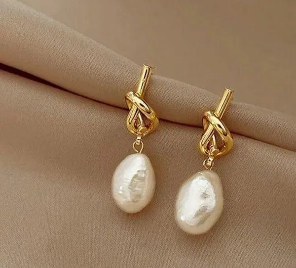 Gold Pearl Spiral Earrings - Image 3