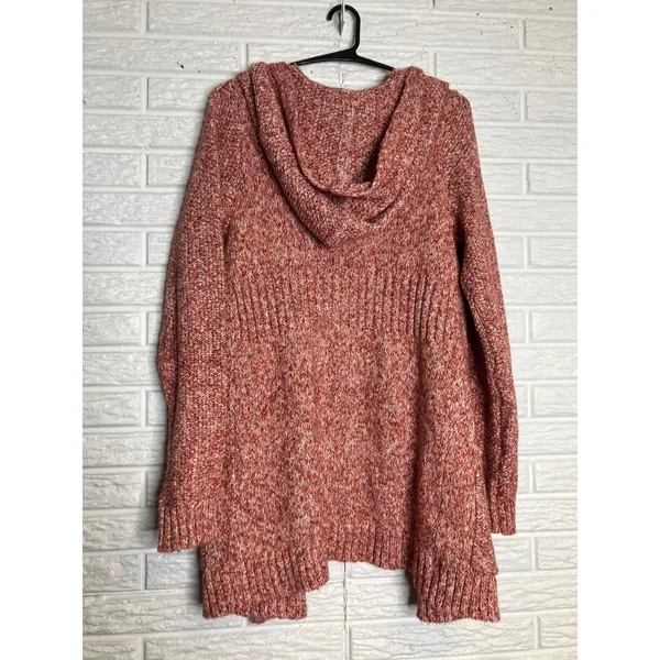 Eddie Bauer Lounge Hooded Cardigan‎ Womens Medium Pink Marled Knit Open Front - Image 7