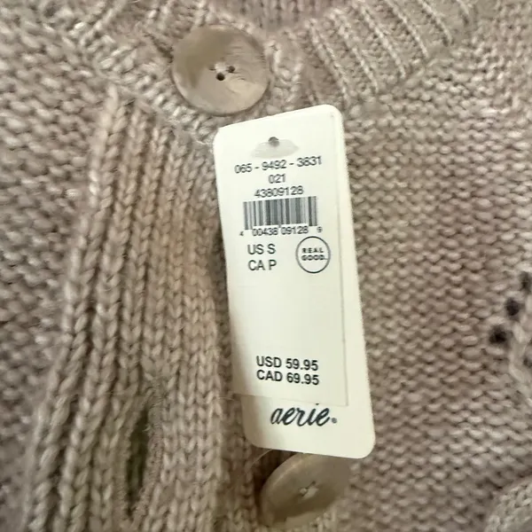 NWT Aerie Pointelle Bow Cardigan Sweater Tan Oatmeal size small - Image 5
