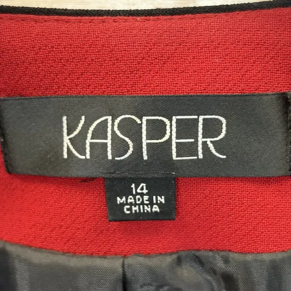 Kasper Womens 14 Blazer Red Longline Jacket Black Pick Stitch Collarless Career - Image 8
