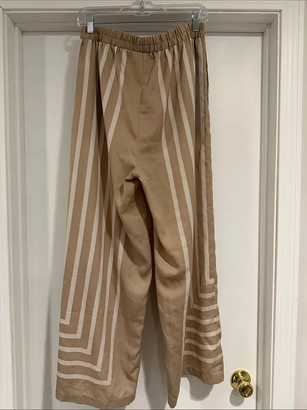 Wide Leg Striped Palazzo Pants - Beige - Image 4