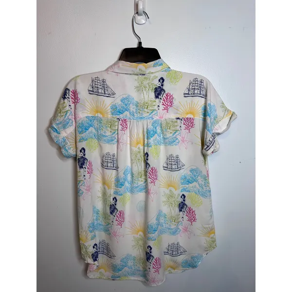 Jane and Delancey Womens Tropical Hula Island Print Rayon Button Down Shirt M - Image 2