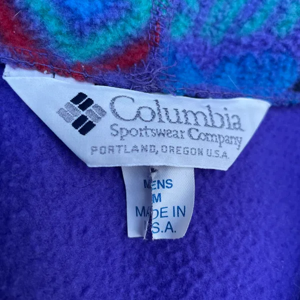 Columbia Vintage 90s Purple Sportswear Aztec Zip Up Fleece Jacket Sweater - Image 5