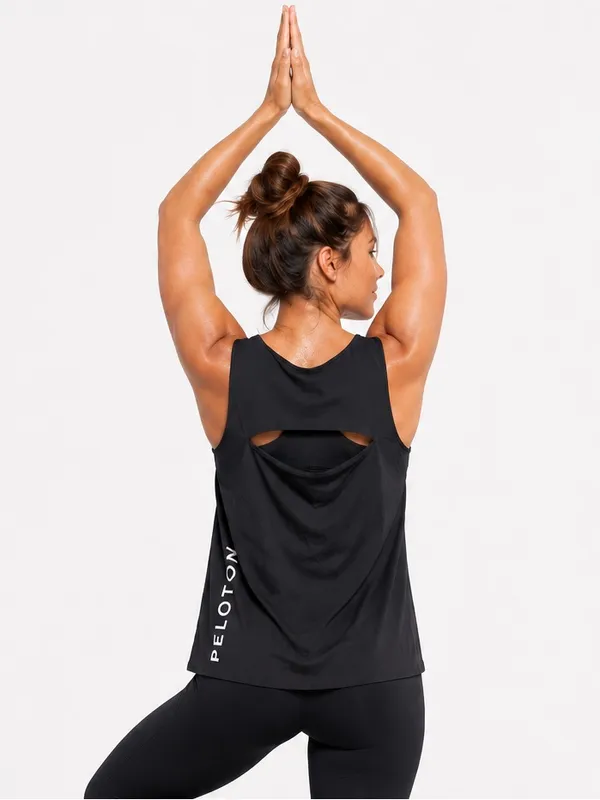Peloton by Nualime Black Cutout Back Tank Top M Cycling Yoga Athletic Made USA - Image 3