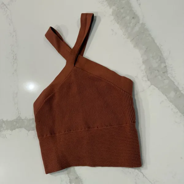Abercrombie & Fitch Ottoman Ribbed Twist Crop Top Tank Women’s Medium Terracotta - Image 3