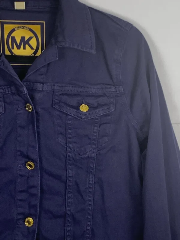 Michael Kors Denim Jacket Womens M Dark Blue Stretch Trucker Button Front - Image 5