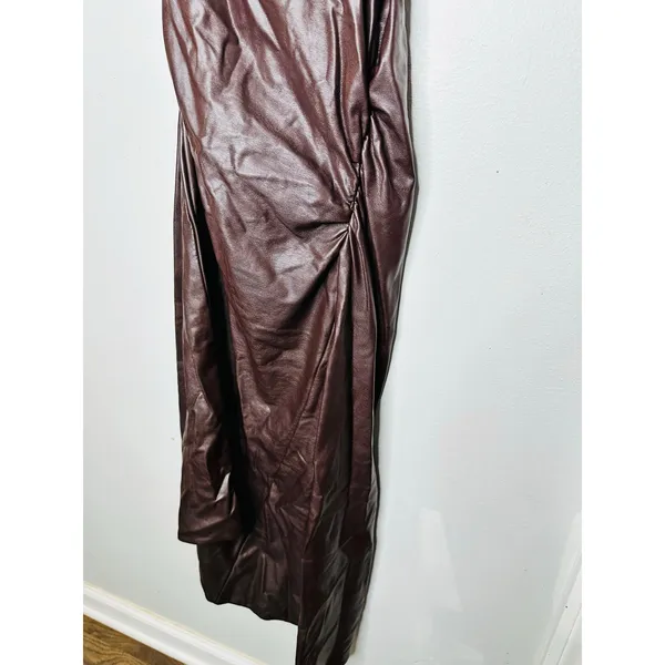 ALC Frank Brown Faux Leather Sleeveless Strapless Ruched Side Cutout Andie Dress 8 - Image 6