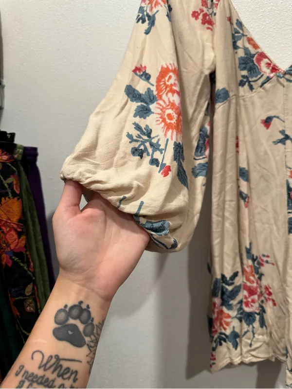 Free People Francesca Mini Dress L Cream Floral Balloon Sleeve Boho - Image 5